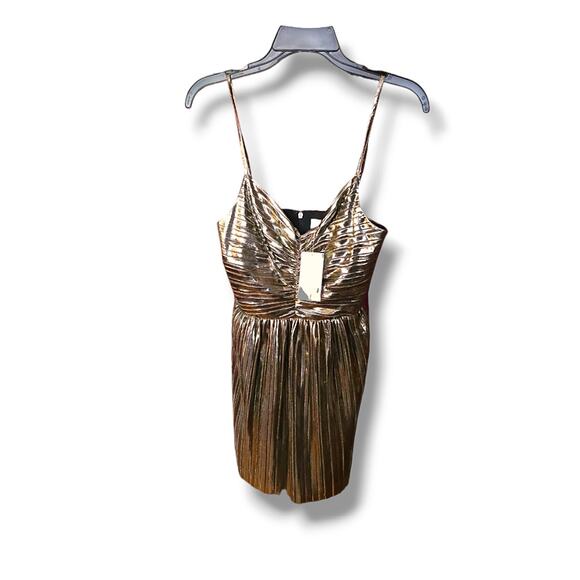 Michael Michael Kors Women's Gold Pleated Cocktail & Party Mini Dress Size 0 - Picture 2 of 9